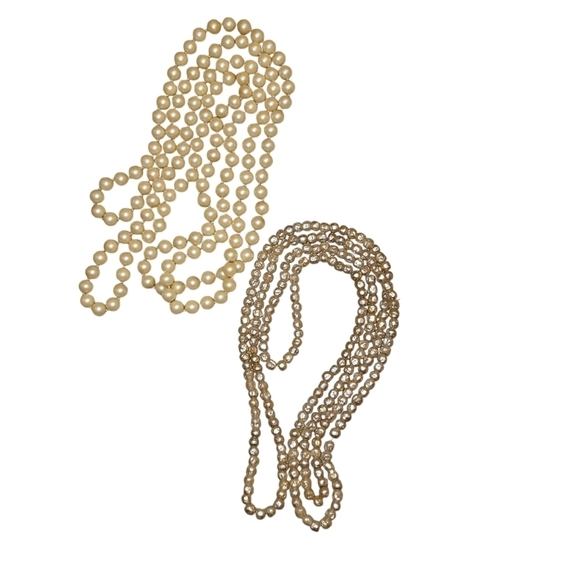 2 Faux Pearl Necklaces 48" 56" Cream - Picture 1 of 6